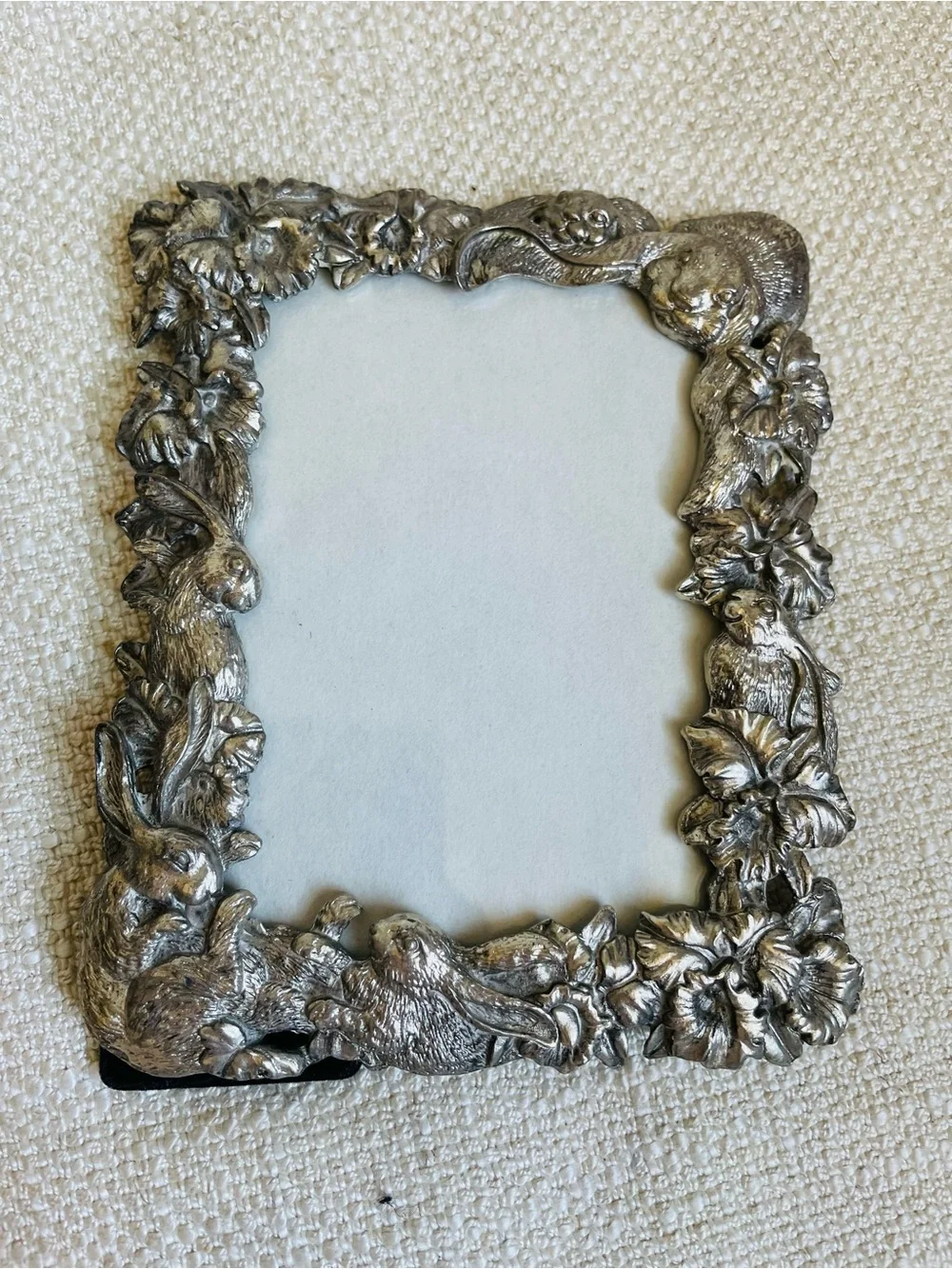 Botanical Bunny Rabbit Pewter Silver Nursery Ornate Picture Frame Fits 3.5x4.5”